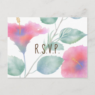 Watercolor Hibiscus Maui Wedding Tarjeta RSVP