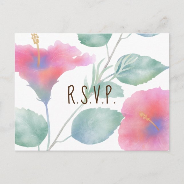 Watercolor Hibiscus Maui Wedding Tarjeta RSVP (Anverso)