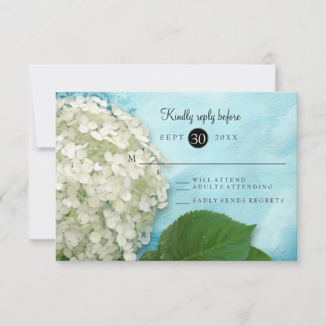 Watercolor Hidrangea blanca Boda Floral RSVP (Anverso)