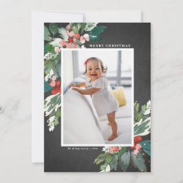 Watercolor Hollies Chalkboard Feliz Navidad