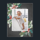 Watercolor Hollies Faux Chalkboard Navidad Foto<br><div class="desc">Envíe a sus seres queridos Navidades a aclamar esta temporada con esta hermosa postal de Navidades rústicos. Tiene acuarelas, falsos acentos de Relieve metalizado dorado, un patrón festivo a juego, papel de tipografía falso y tipografía moderna. Los textos son totalmente editables. Personalice esta postal de los Navidades huecos añadiendo su...</div>