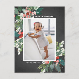 Watercolor Hollies Faux Chalkboard Navidad Foto