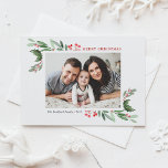 Watercolor Holly Greenery Foto Feliz Navidad<br><div class="desc">Feliz Navidad! Envíe a su familia y amigos sus saludos de vacaciones más cálidos con esta postal de Navidades de acuarela de personalizable. Cuenta con ilustraciones acuáticos de azulejos y vegetación festiva. Personalice añadiendo una foto paisajística y sus textos. Esta postal de fotos de Navidades acuarelas está disponible en otros...</div>