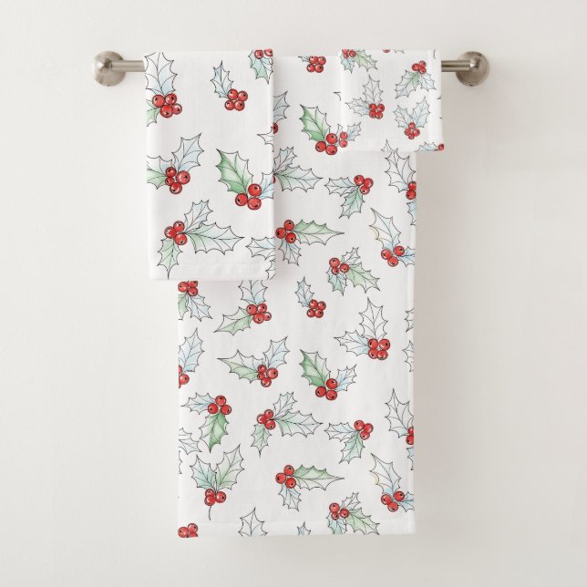 Watercolor Holly Leaves and Red Berries (In situ)