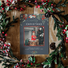 Watercolor Holly Merry Navidad Foto Dusty Blue