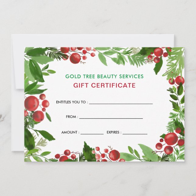 Watercolor Holly Red Berries | Certificado de rega (Anverso)