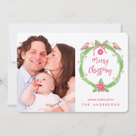 Watercolor Holly Wreath "Feliz Navidad + Foto