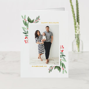 Watercolor Holly y Green Happy Holidays Photo