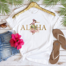 Watercolor Hula Dancer Gold Aloha Camiseta Hawaian