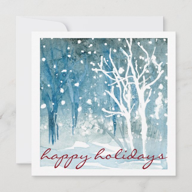 Watercolor Invierno Escena de Nieve Feliz Navidad (Anverso)