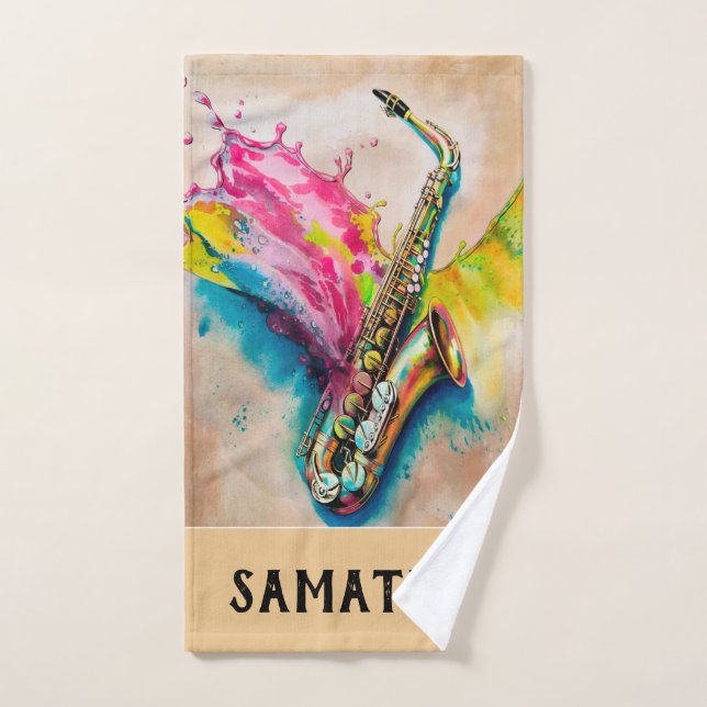 Watercolor Jazzy Saxofón (Toalla de mano)