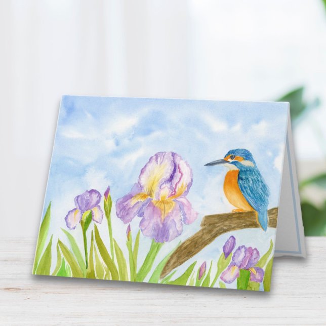 Watercolor Kingfisher with Purple Irises  (Subido por el creador)