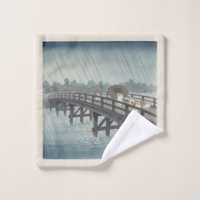 Watercolor Kittens & Japanese Rain Print Parody (Toallita)