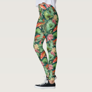 Watercolor Koi y Water Lilies Leggings