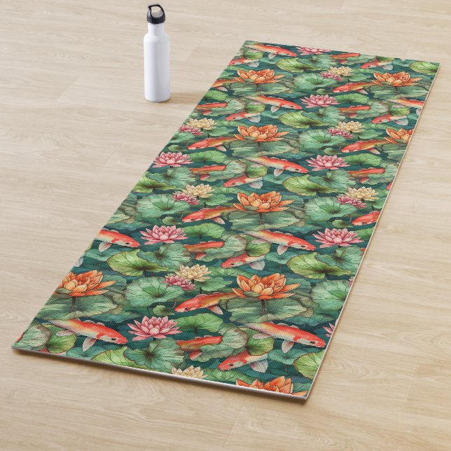 Watercolor Koi y Water Lilies Yoga Mat (In situ)