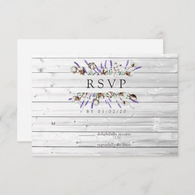 Watercolor Lavanda Algodón Boda País RSVP Ca (Anverso / Reverso)