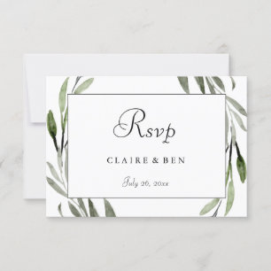 Watercolor Leaf Wreath Border Wedding RSVP