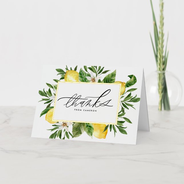 Watercolor Lemon Blossoms Frame Gracias (Anverso)