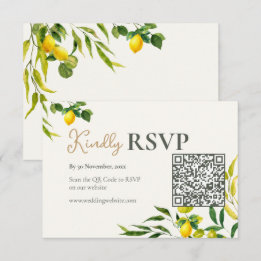 Watercolor Lemon Citrus QR Code Wedding RSVP Card