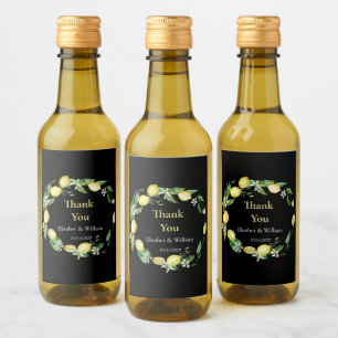 Watercolor Lemon Floral Black Mini Wine
