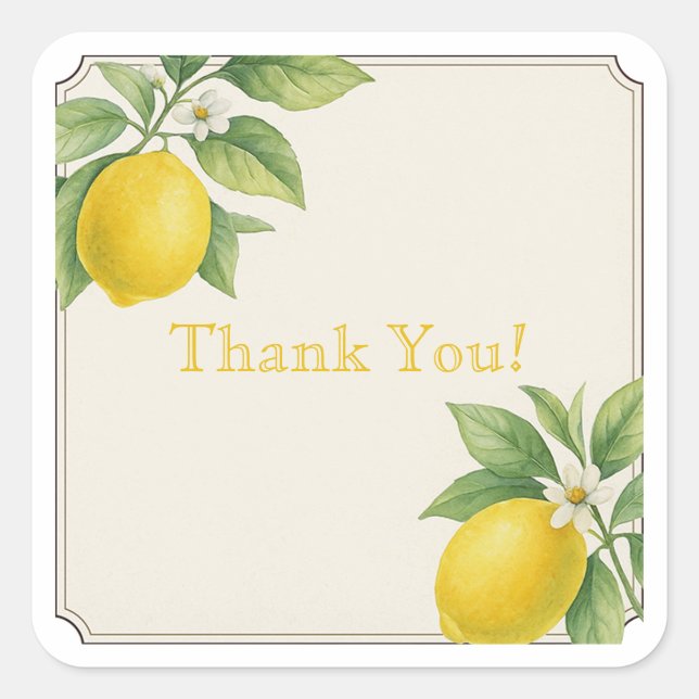 Watercolor Lemon Gracias Pegatina Cuadrado (Anverso)