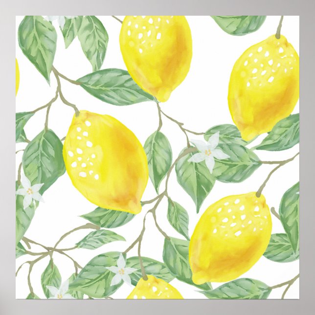 Watercolor Lemon Kitchen Decoración Art Poster (Frente)