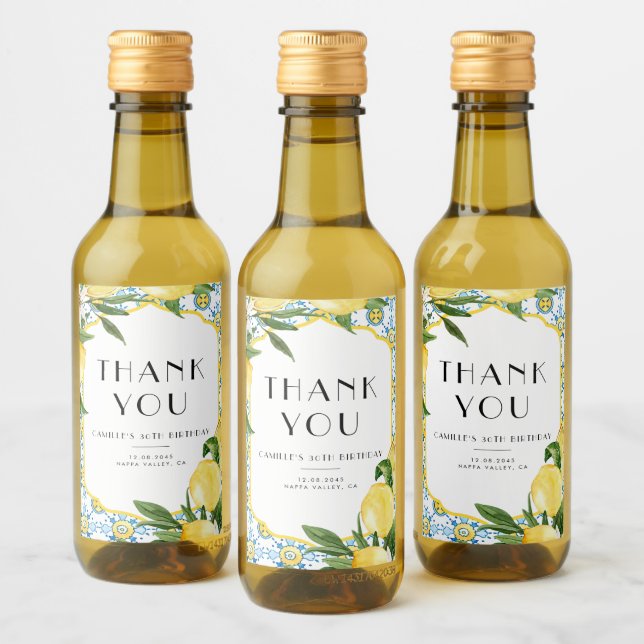 Watercolor Lemon Mediterranean Birday Gracias (Botellas)