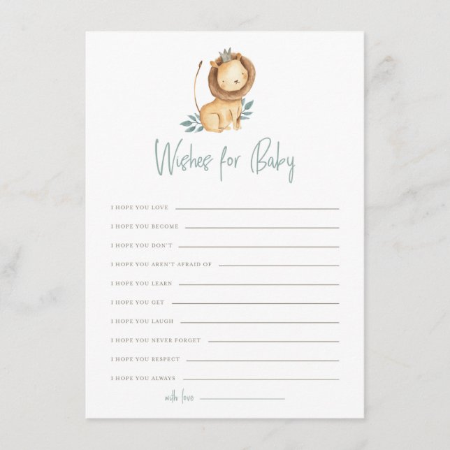 Watercolor León Príncipe desea tarjeta para bebé (Anverso)