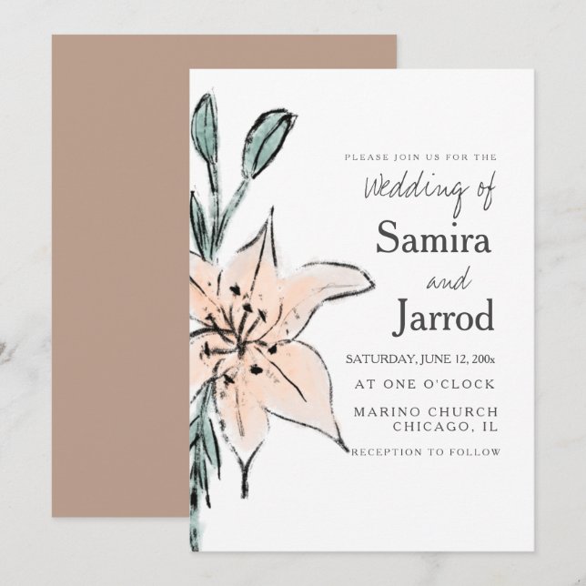 Watercolor Lily Floral Line Art Ink Sketch Boda (Anverso / Reverso)