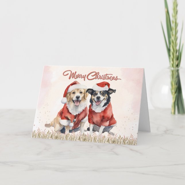 Watercolor lindo Perros Feliz Navidad (Anverso)