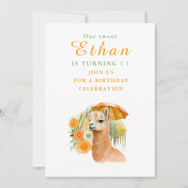 Watercolor Llama Alpaca - Tarjeta invitativa de cu (Anverso)