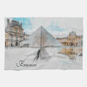 Watercolor Louvre Paris France Kitchel Toalla