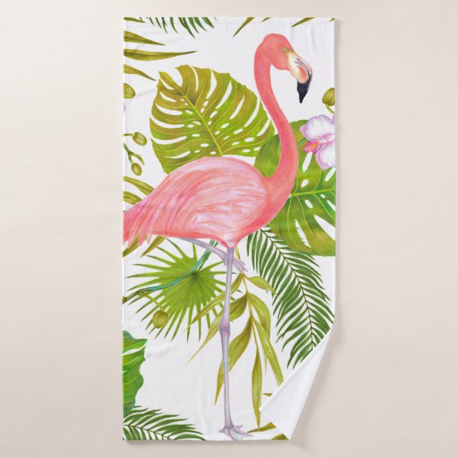 Watercolor marker illustration of pink flamingo bi (Toalla de baño)