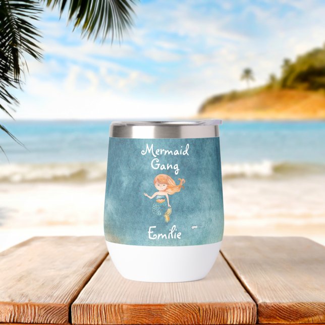 Watercolor Mermaid Gang Cute Moderno Equipo Boda (Playa)