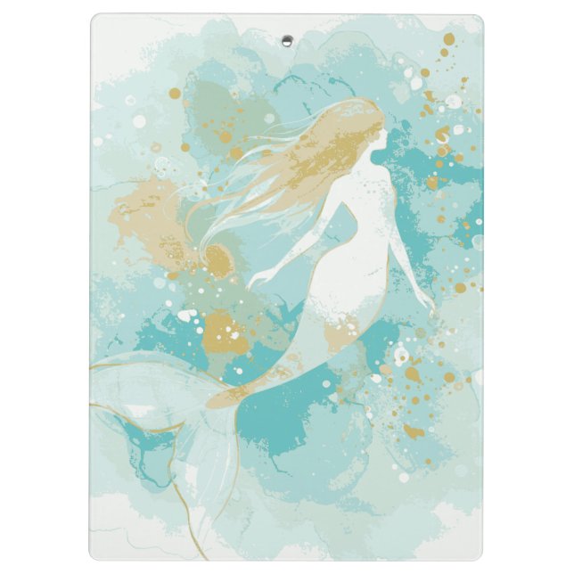 Watercolor Mermaid Portapapeles personal (Reverso)