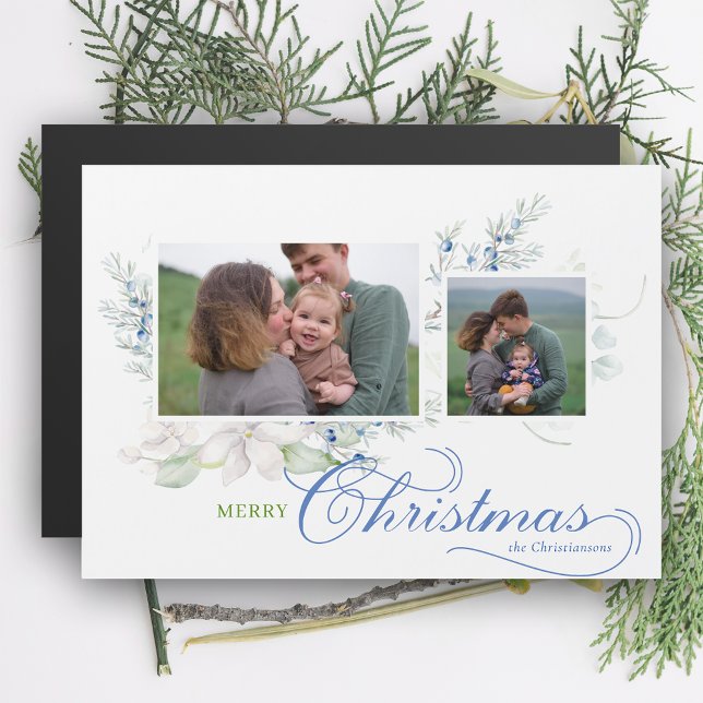 Watercolor Merry Christmas Script Juniper Photo (Subido por el creador)
