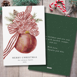 Watercolor Merry Navidad Bow Rojo Ornamento Verde