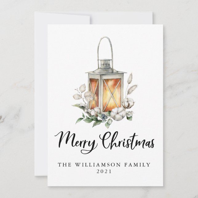 Watercolor Merry Navidad Cotton Green Lantern (Anverso)