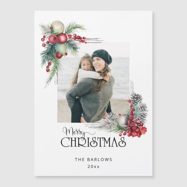 Watercolor Merry Navidades navideños Foto floral (Anverso)
