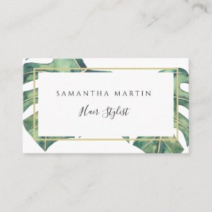Watercolor Monstera Greenery Gold tarjeta de visit