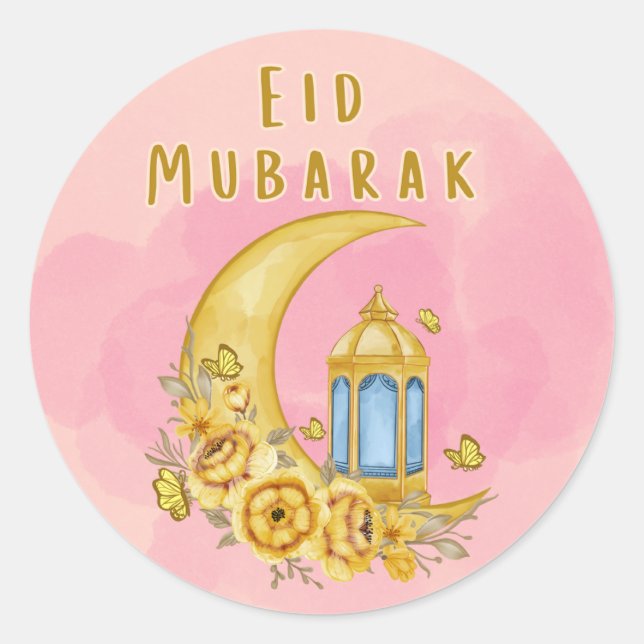 Watercolor Moon Eid Mubarak Pegatina (Anverso)