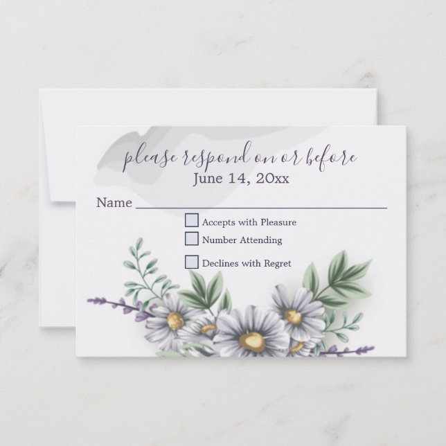 Watercolor Morado Daisy Wedding RSVP (Anverso)