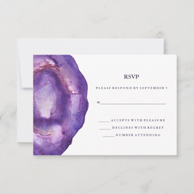 Watercolor Morado Geode Wedding RSVP (Anverso)
