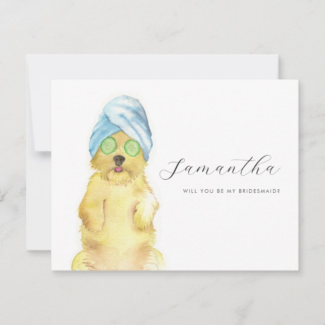 Watercolor Morkie Poo Spa Day Bridesmaid Cards (Anverso)