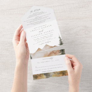 Watercolor Mountain Boda Todo En Una Invitación