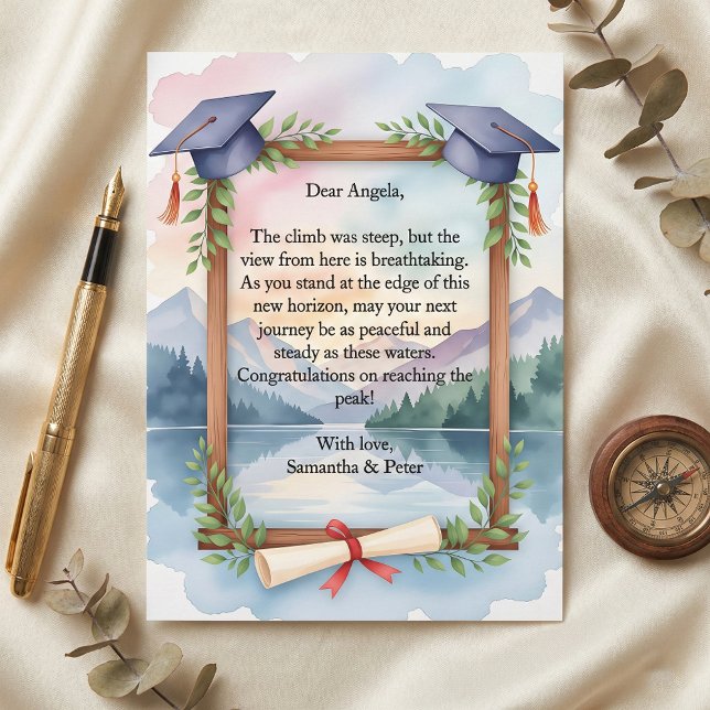 Watercolor Mountain Lake Journey Graduation Card (Subido por el creador)