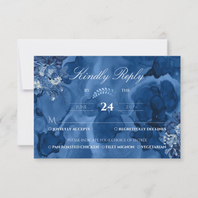 Watercolor Navy floral Elegante respuesta amable (Anverso)