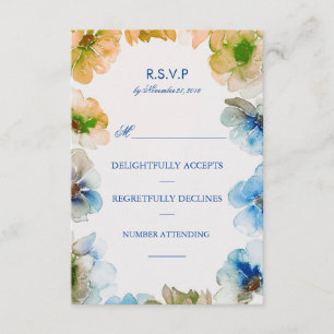 Watercolor Navy Floral Wreath Fall Wedding Rsvp