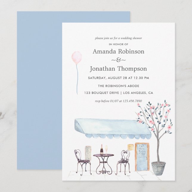 Watercolor Paris tema Wedding Shower Invitación (Anverso / Reverso)