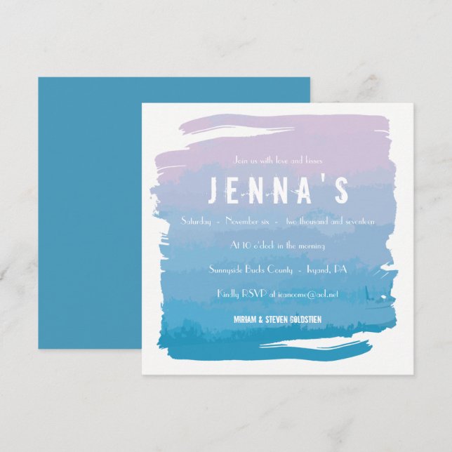 WATERCOLOR PASSION Bat Mitzvah Invitación (Anverso / Reverso)